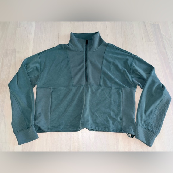 NWOT Athleta Seasoft Rib 1/4 Zip Popover Pine Green Medium - Picture 2 of 9
